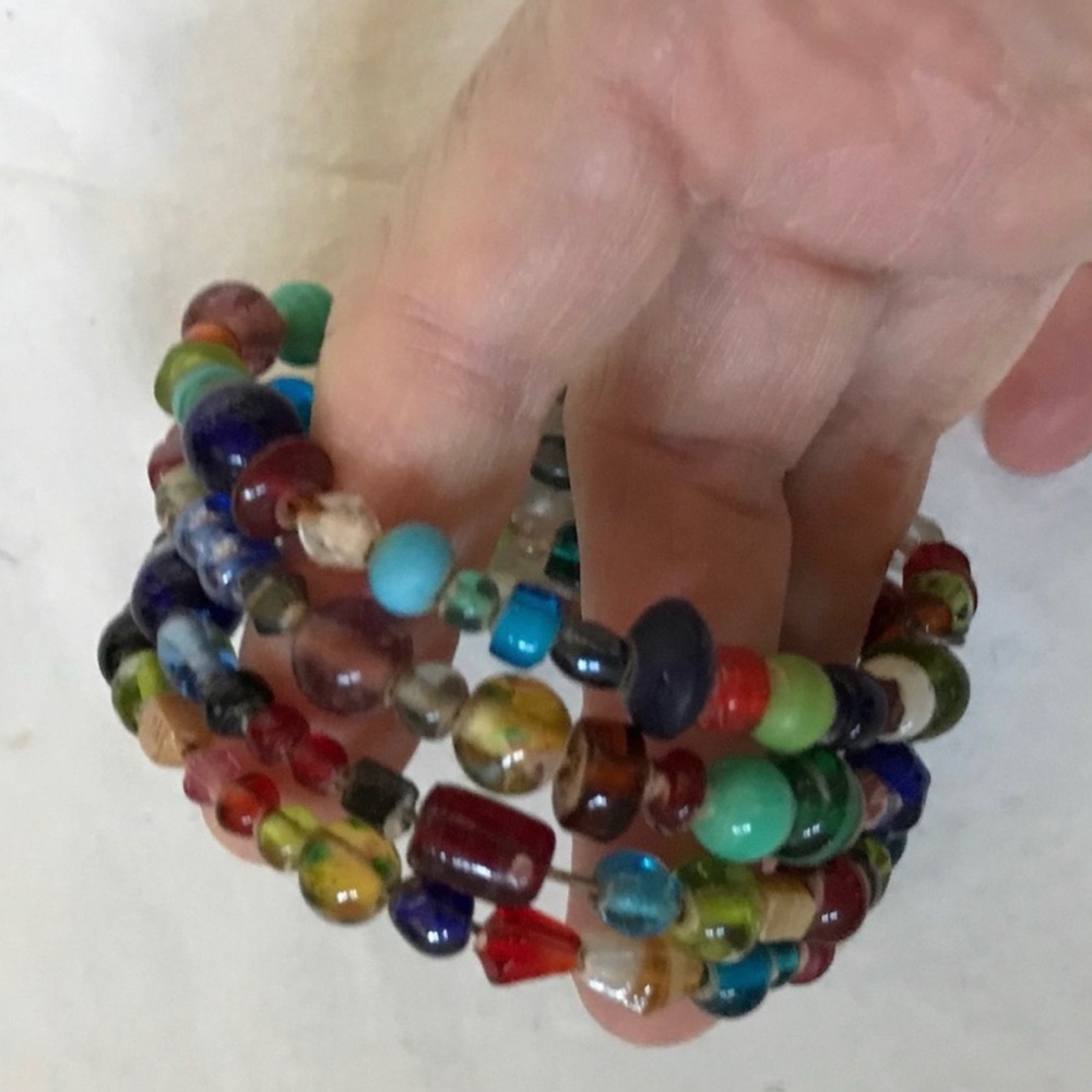 Artisan Multicolor Glass Beaded Coiled Coil Wrap Statement Bracelet